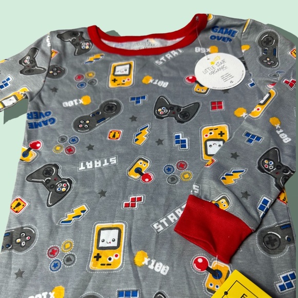 NWT Toddler Little Star Organic Gray Gaming Gameboy Pajama Set Size 4T - Picture 3 of 12